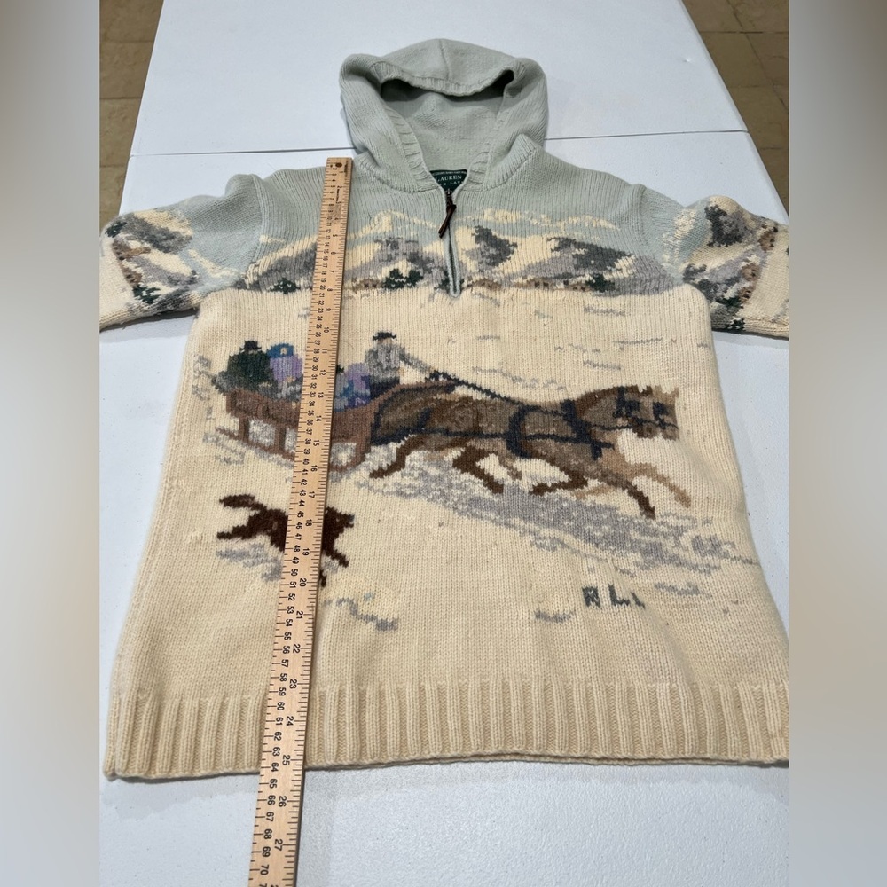 RALPH LAUREN VTG  EXCLUSIVE Hand Knit Lambswool Sweater Winter Scene Sled L - Picture 3 of 10